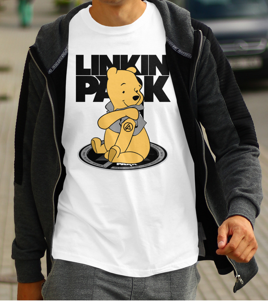 Linkin Park Pooh Bear Cuddling With Iconic T-Shirt
