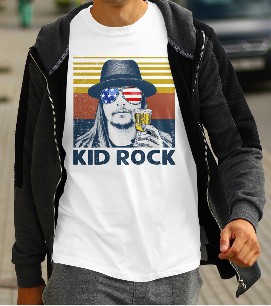 Kid Rock American Flag Sunglasses And Beer T-Shirt