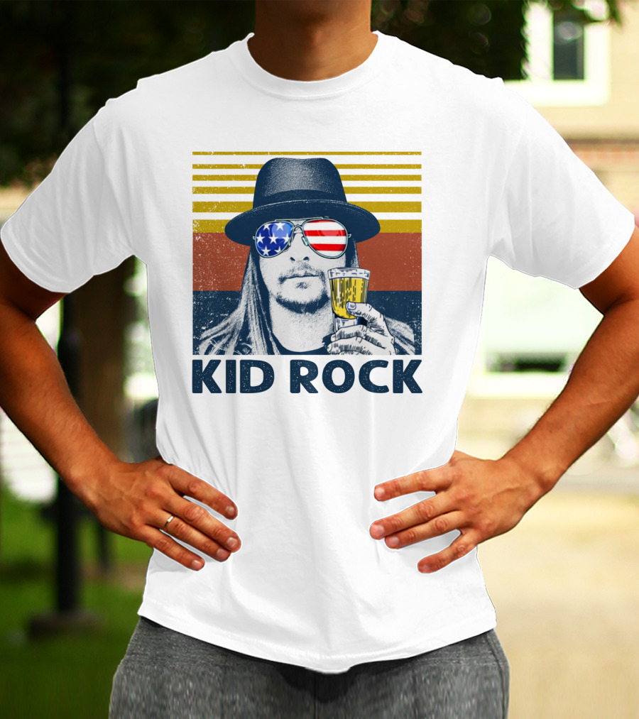 Kid Rock American Flag Sunglasses And Beer T-Shirt