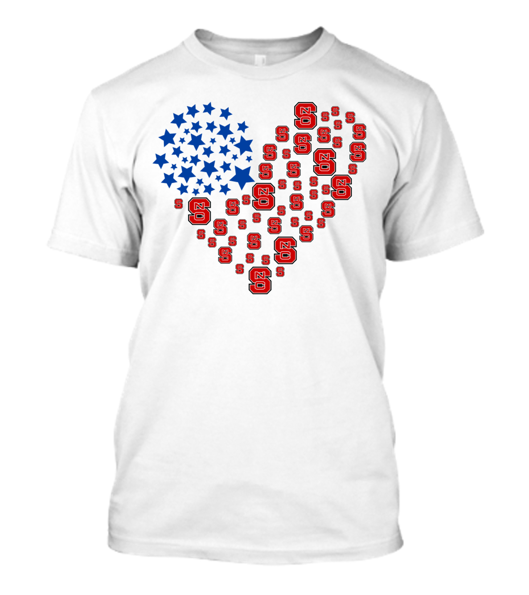 Nc State Heart Flag Blue Stars Red Logos T-Shirt
