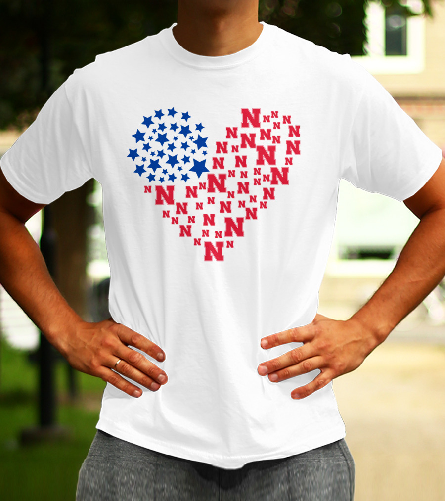 Heartflag Ncaa 19 Nebraska Red N Blue Stars T-Shirt