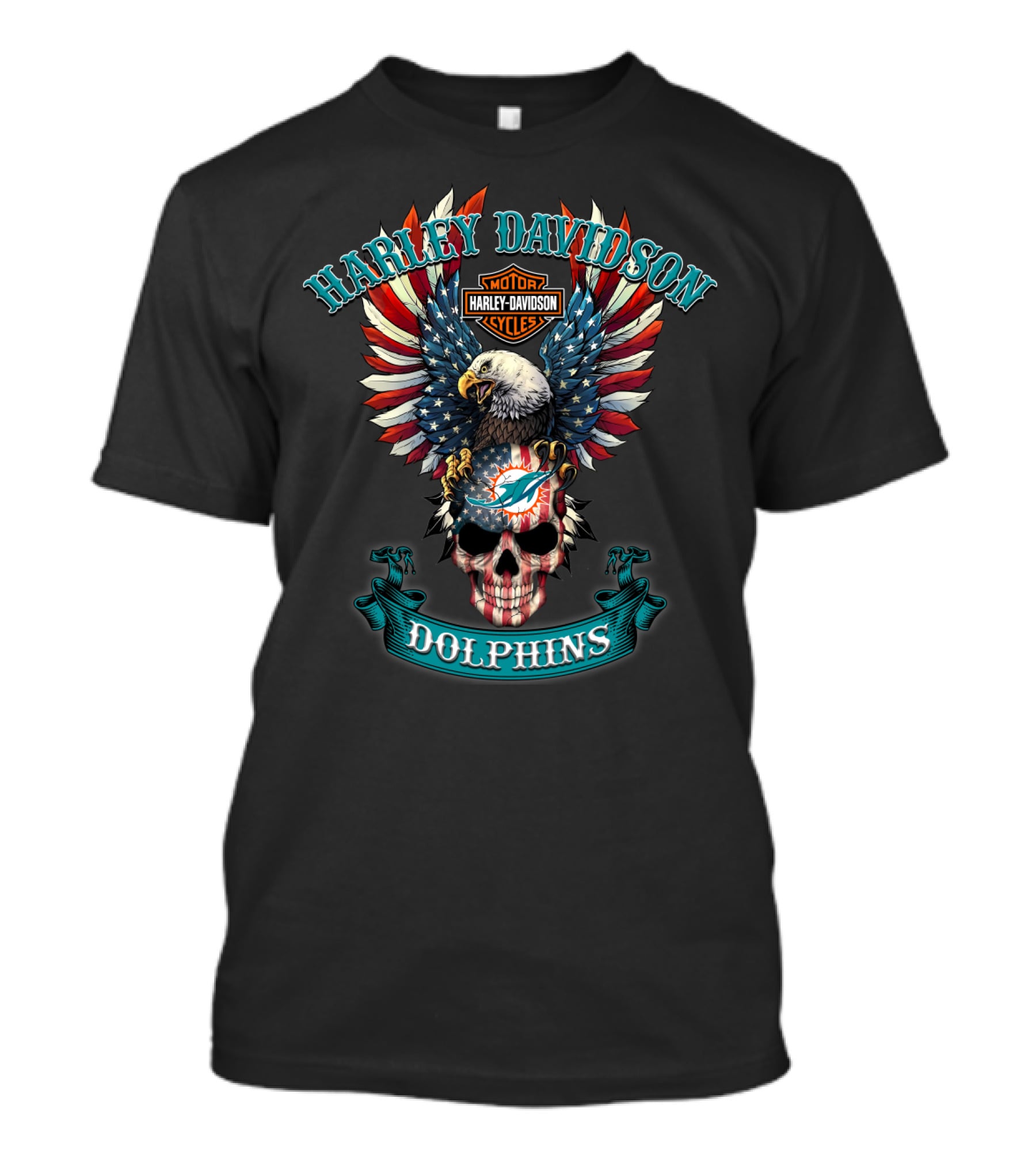 Harley Davidson Motor Cycles Dolphins Eagle Flag Skull T-Shirt