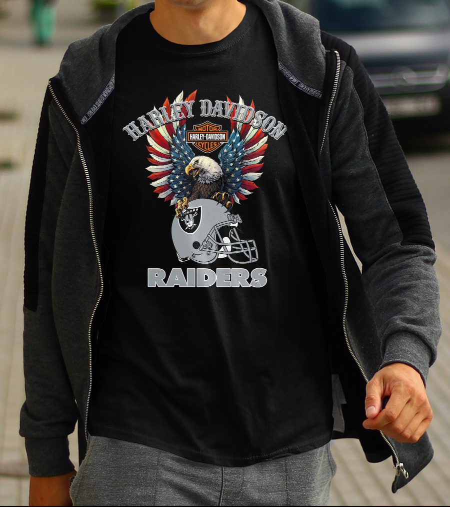 Harley Davidson Motorcycles Nfl Raiders Eagle Helmet T-Shirt