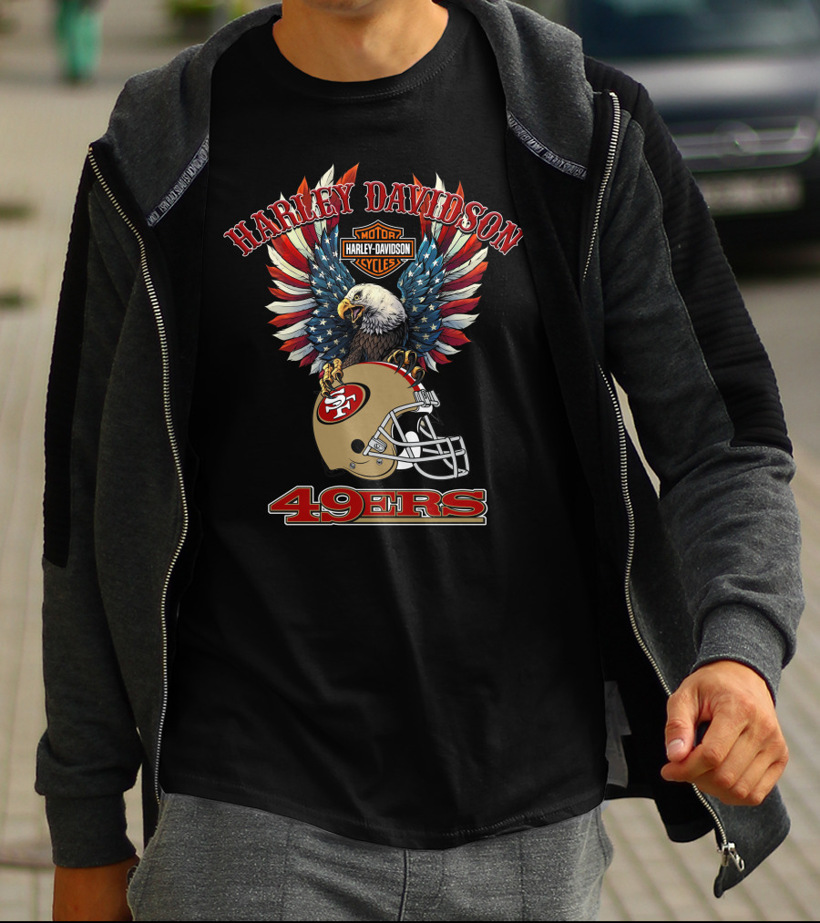 Harley Davidson Motor Cycles 49ers Nfl Bald Eagle Helmet T-Shirt