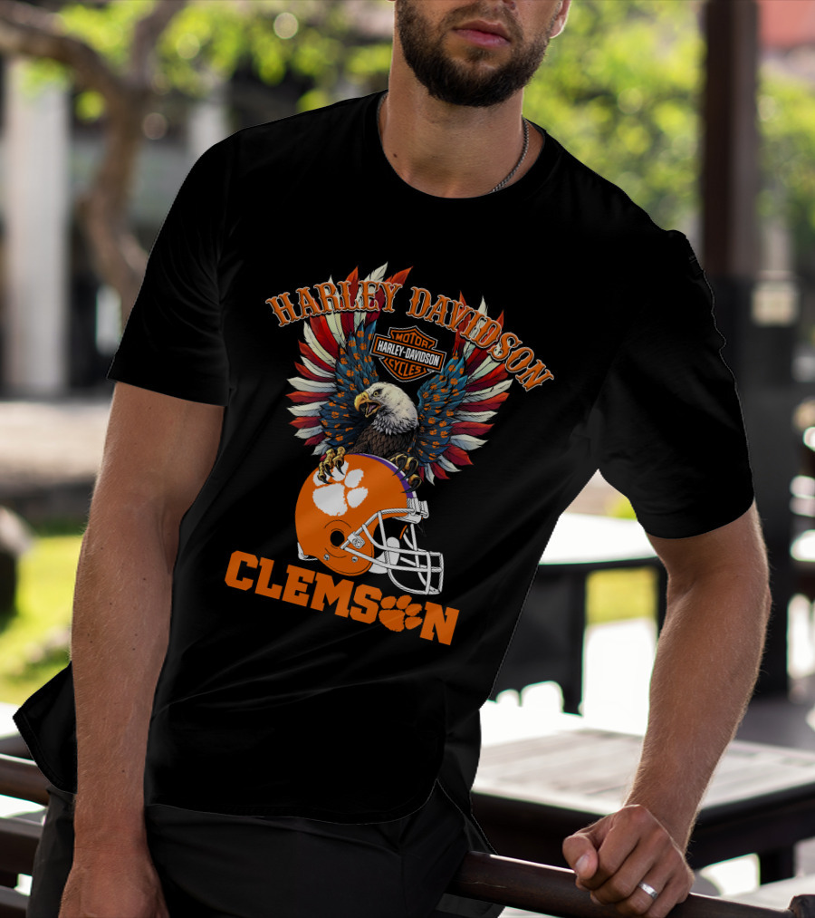 Harley Davidson Clemson Tigers Ncaa Football Bald Eagle T-Shirt