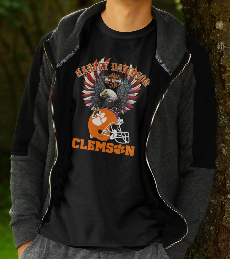 Harley Davidson Clemson Tigers Ncaa Football Bald Eagle T-Shirt