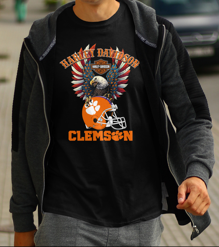 Harley Davidson Clemson Tigers Ncaa Football Bald Eagle T-Shirt