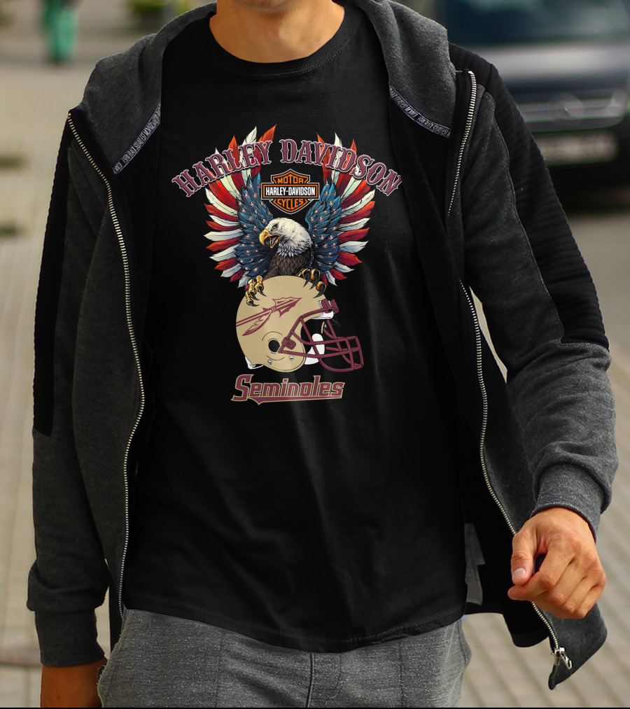 Harley Davidson Motor Cycles Seminoles Football Eagle T-Shirt