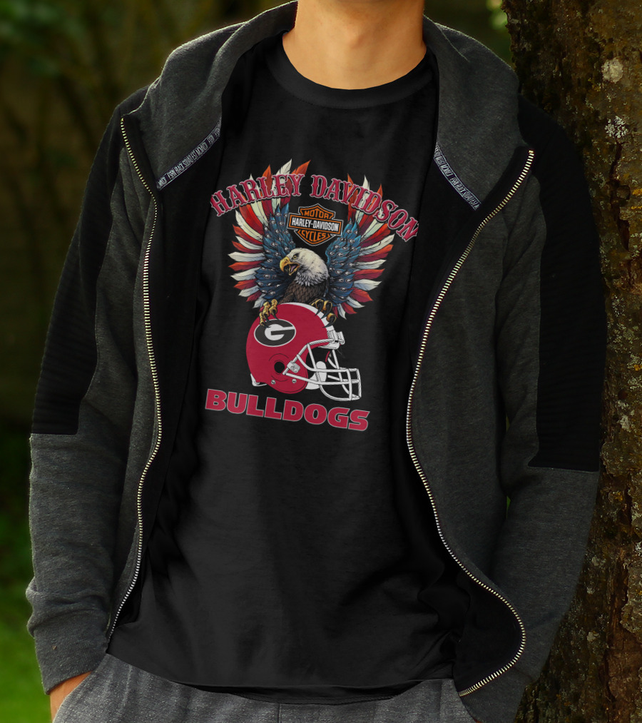 Harley Davidson Motorcycles Bulldogs Ncaa Georgia Football Helmet Eagle Wings T-Shirt