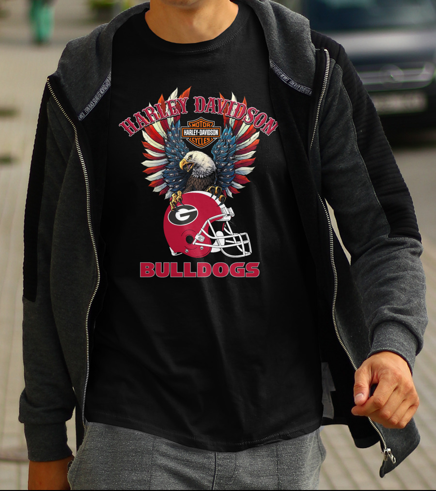 Harley Davidson Motorcycles Bulldogs Ncaa Georgia Football Helmet Eagle Wings T-Shirt