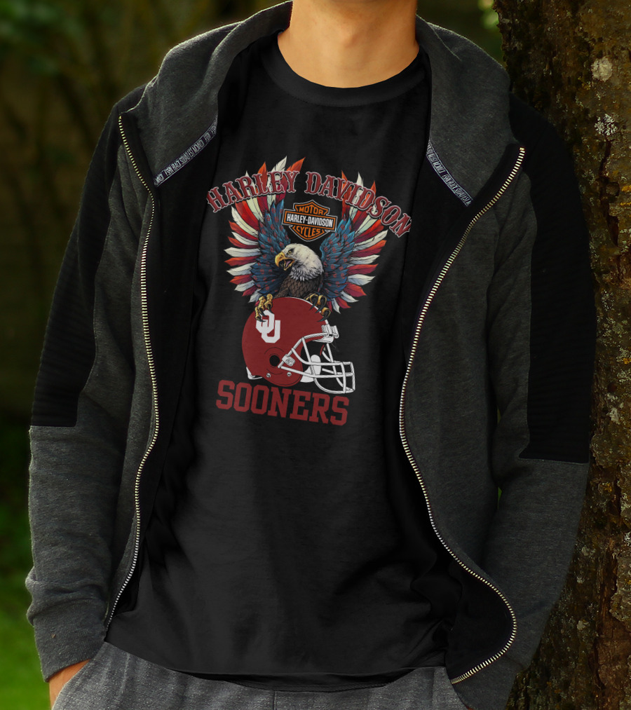 Harley Davidson Motor Cycles Sooners Eagle Oklahoma Helmet T-Shirt