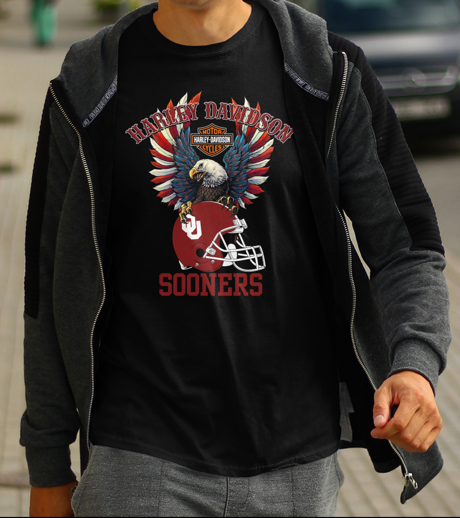 Harley Davidson Motor Cycles Sooners Eagle Oklahoma Helmet T-Shirt