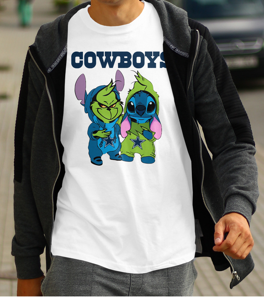 Cowboys Disney NFL Stitch Grinch Character Mashup T-Shirt