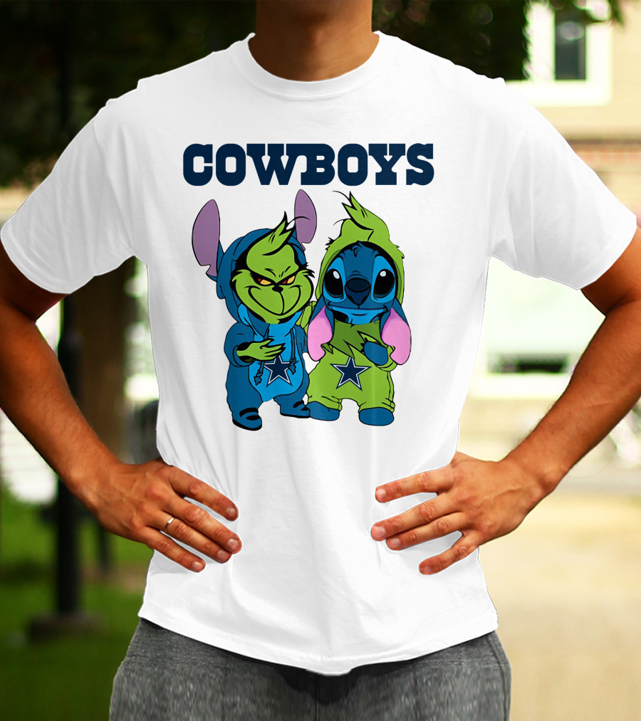 Cowboys Disney NFL Stitch Grinch Character Mashup T-Shirt