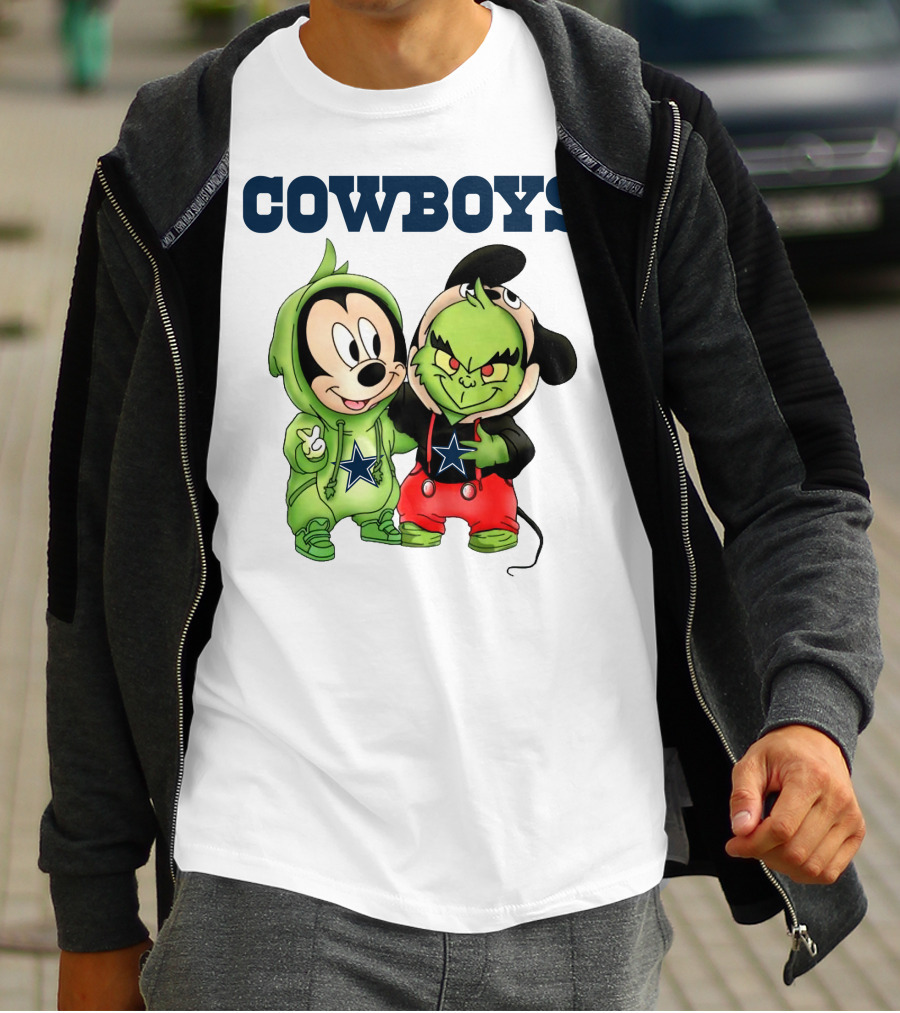 Cowboys Mickey Mouse And Grinch Collaboration Football Fan Style T-Shirt