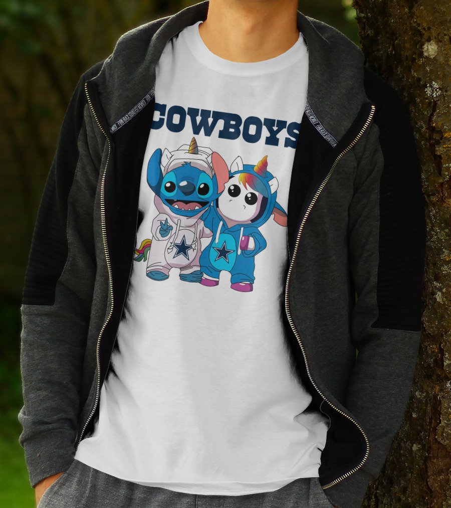 Cowboys Stitch And Unicorn In Blue Star Hoodies T-Shirt