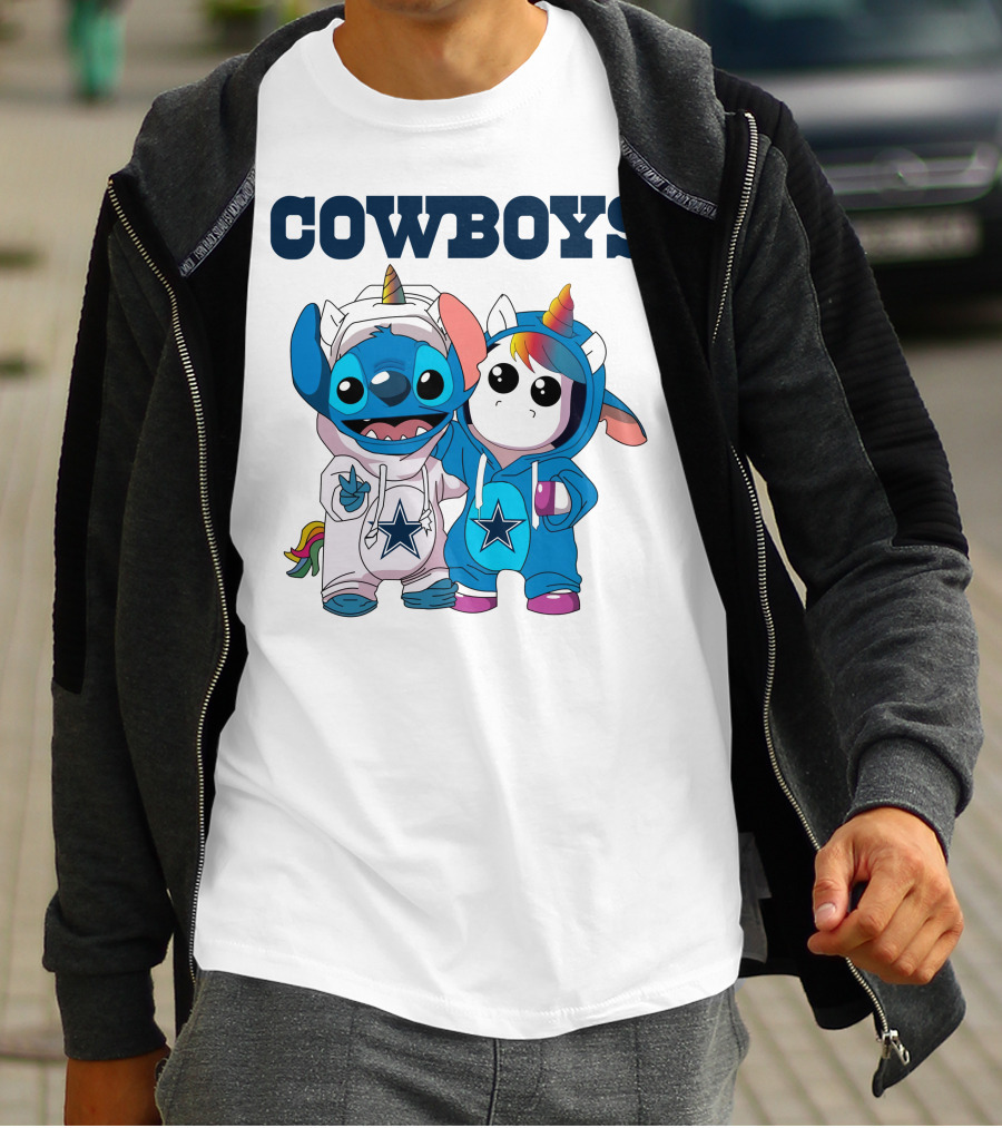 Cowboys Stitch And Unicorn In Blue Star Hoodies T-Shirt