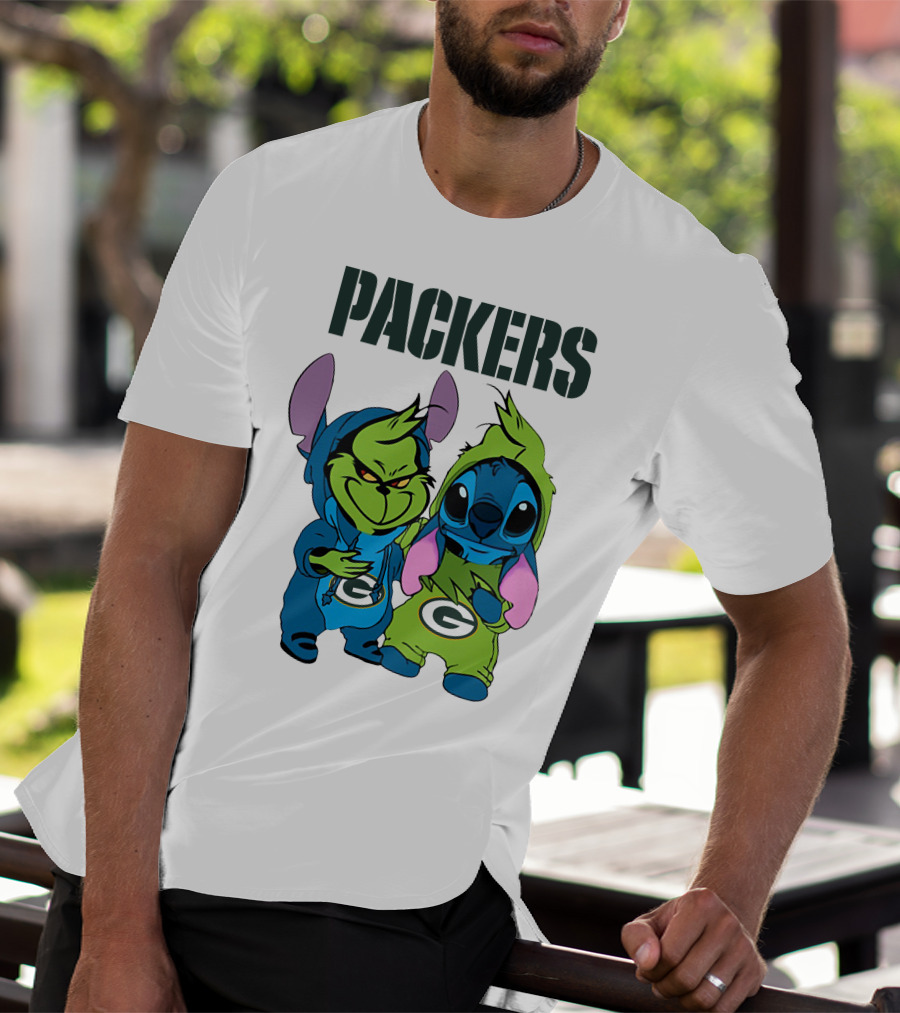 Packers Grinch And Stitch Green Bay Football Crossover T-Shirt