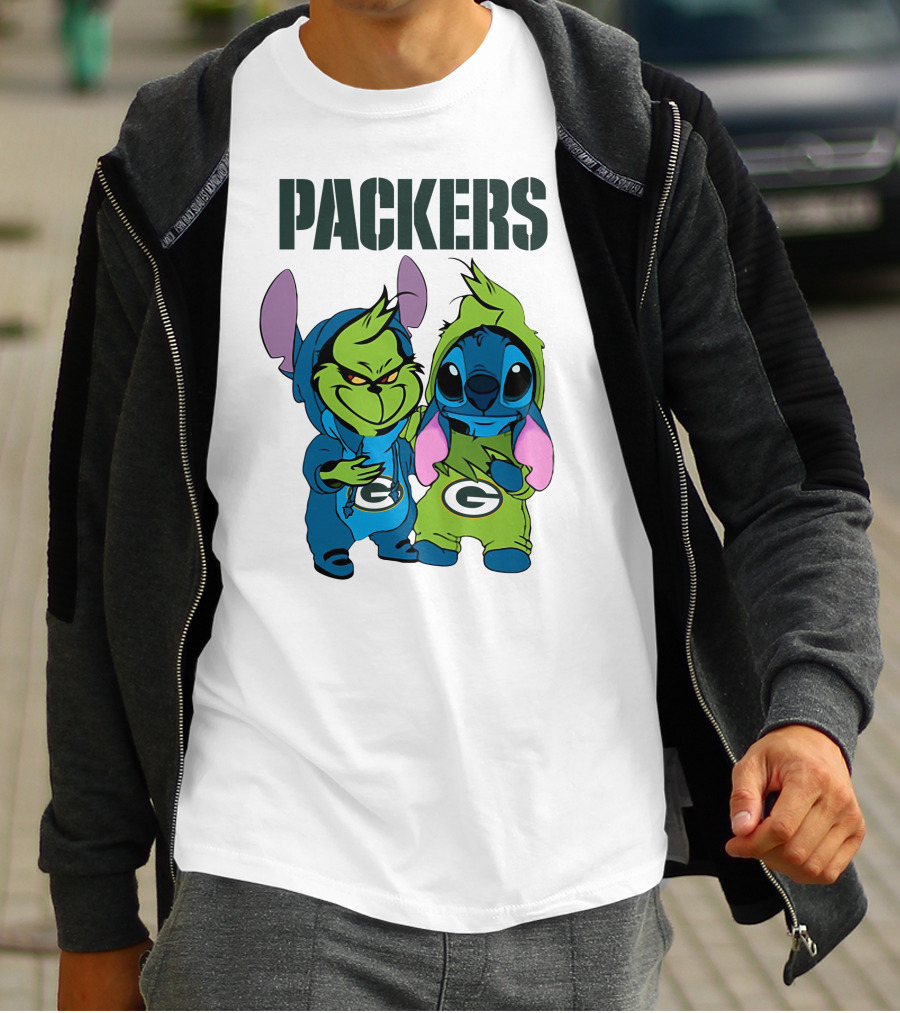 Packers Grinch And Stitch Green Bay Football Crossover T-Shirt