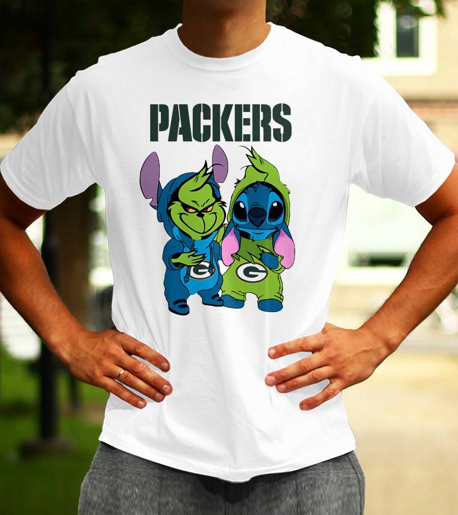 Packers Grinch And Stitch Green Bay Football Crossover T-Shirt