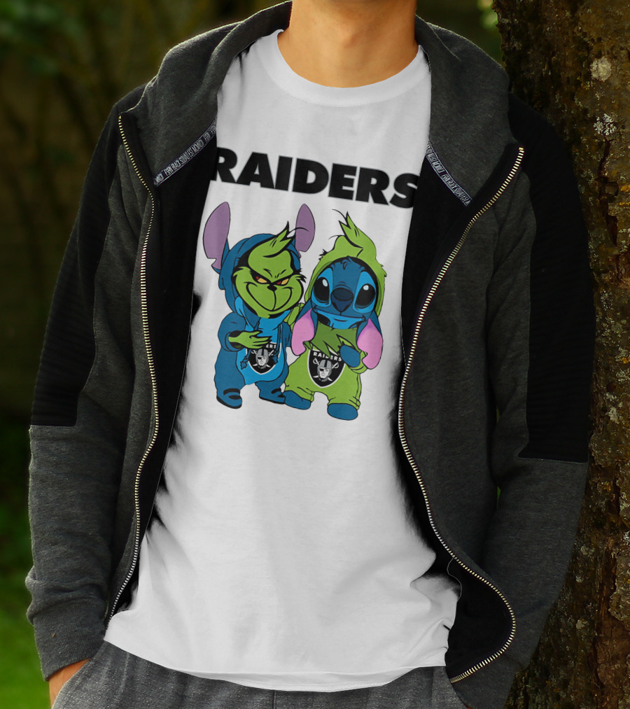 Raiders Grinch And Stitch Crossover T-Shirt