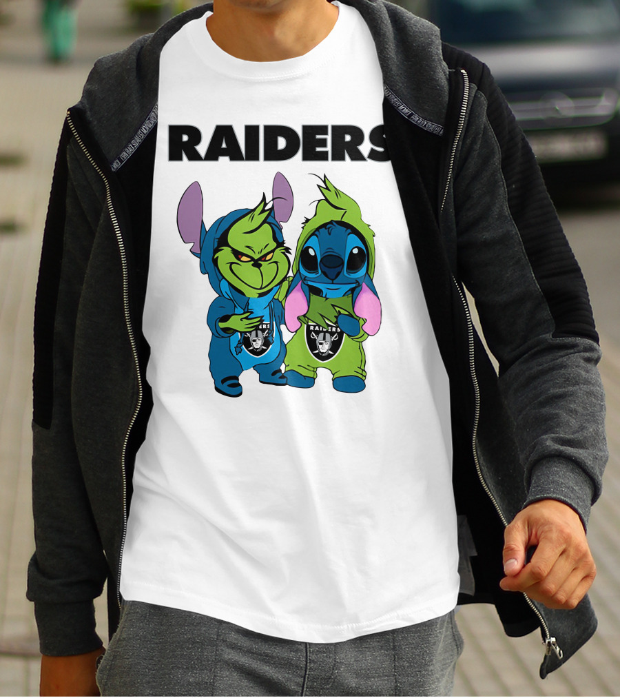 Raiders Grinch And Stitch Crossover T-Shirt