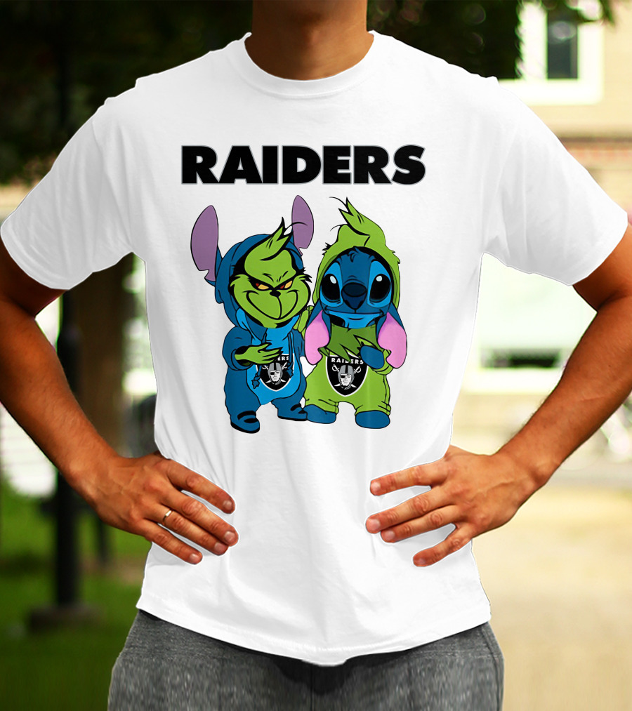Raiders Grinch And Stitch Crossover T-Shirt