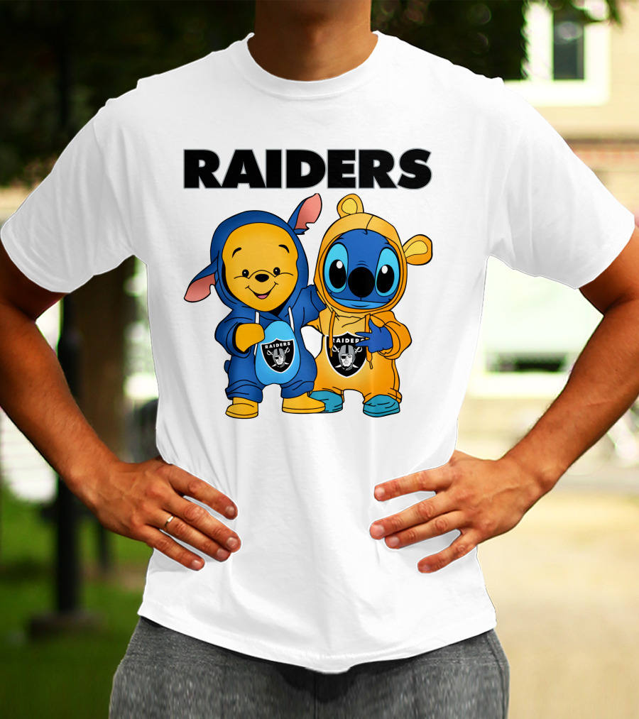 Raiders Pooh-Stitch Crossover Nfl Team Logos T-Shirt
