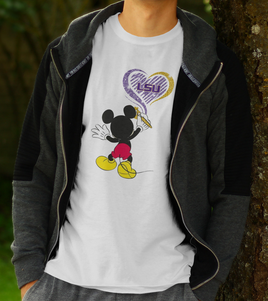 Mickey Lsu Heart Painting Ncaa T-Shirt