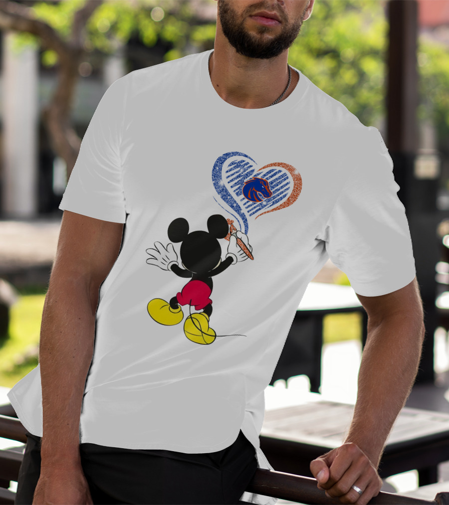 Mickey Paints Heart With Boise State Broncos T-Shirt