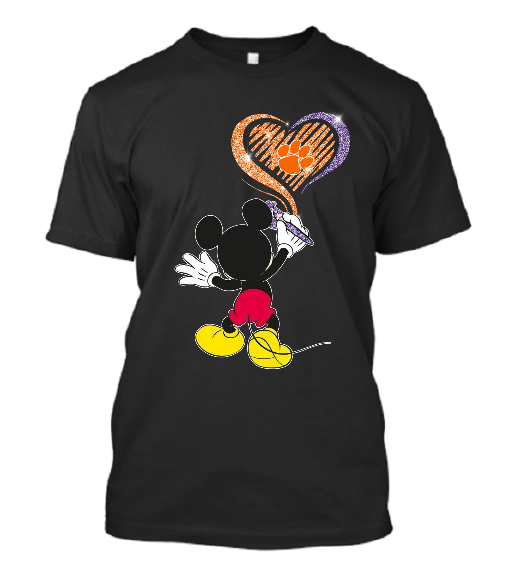 Mickey Painting Clemson Tigers Paw In Heart Shape T-Shirt