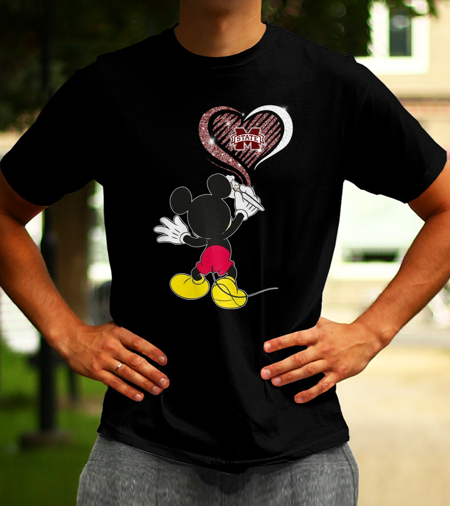 Mickey Mouse Drawing Heart Mississippi State Bulldogs T-Shirt