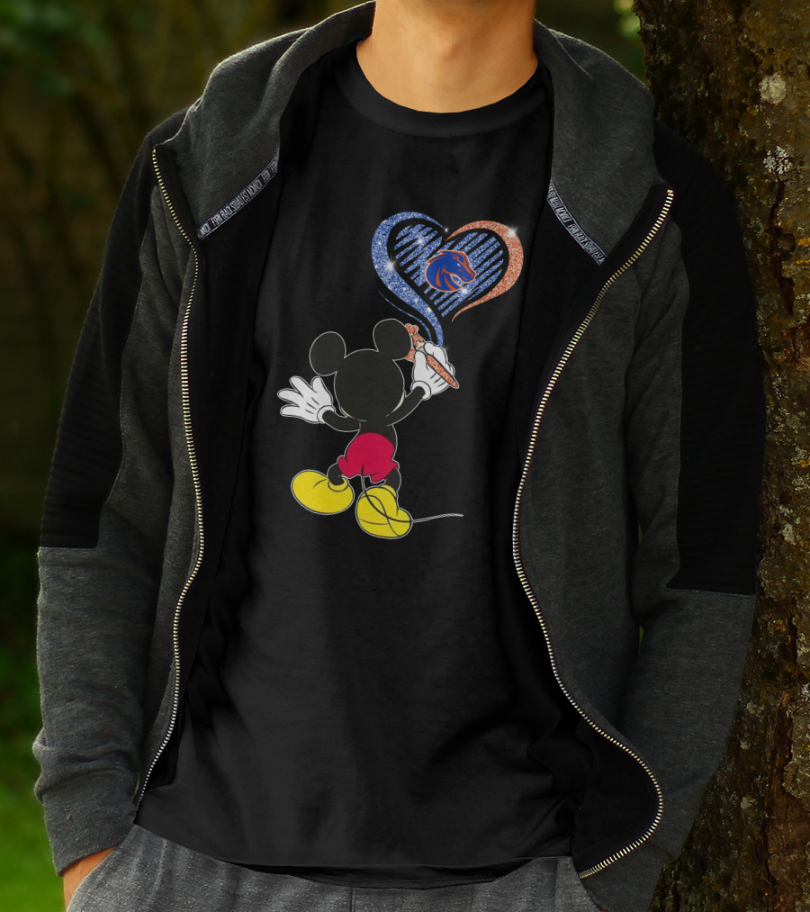 Mickey Painting Blue And Orange Heart Boise State Broncos T-Shirt