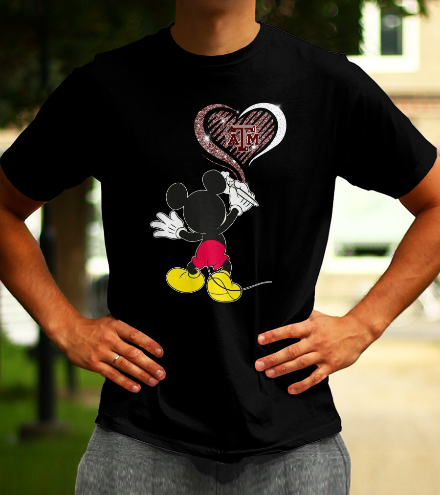 Mickey Drawing Heart With ATM Logo Texas A&M Aggies T-Shirt