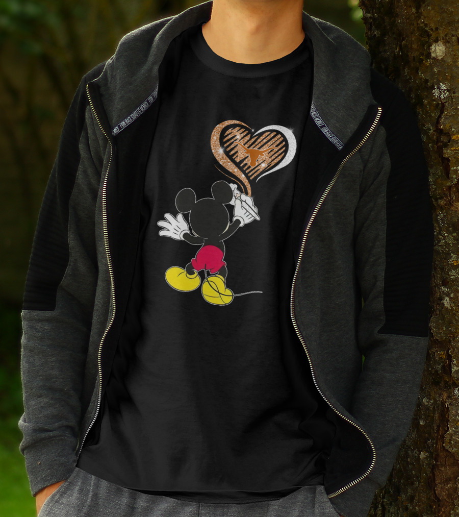 Mickey Mouse Painting Heart Texas Longhorns 32 T-Shirt
