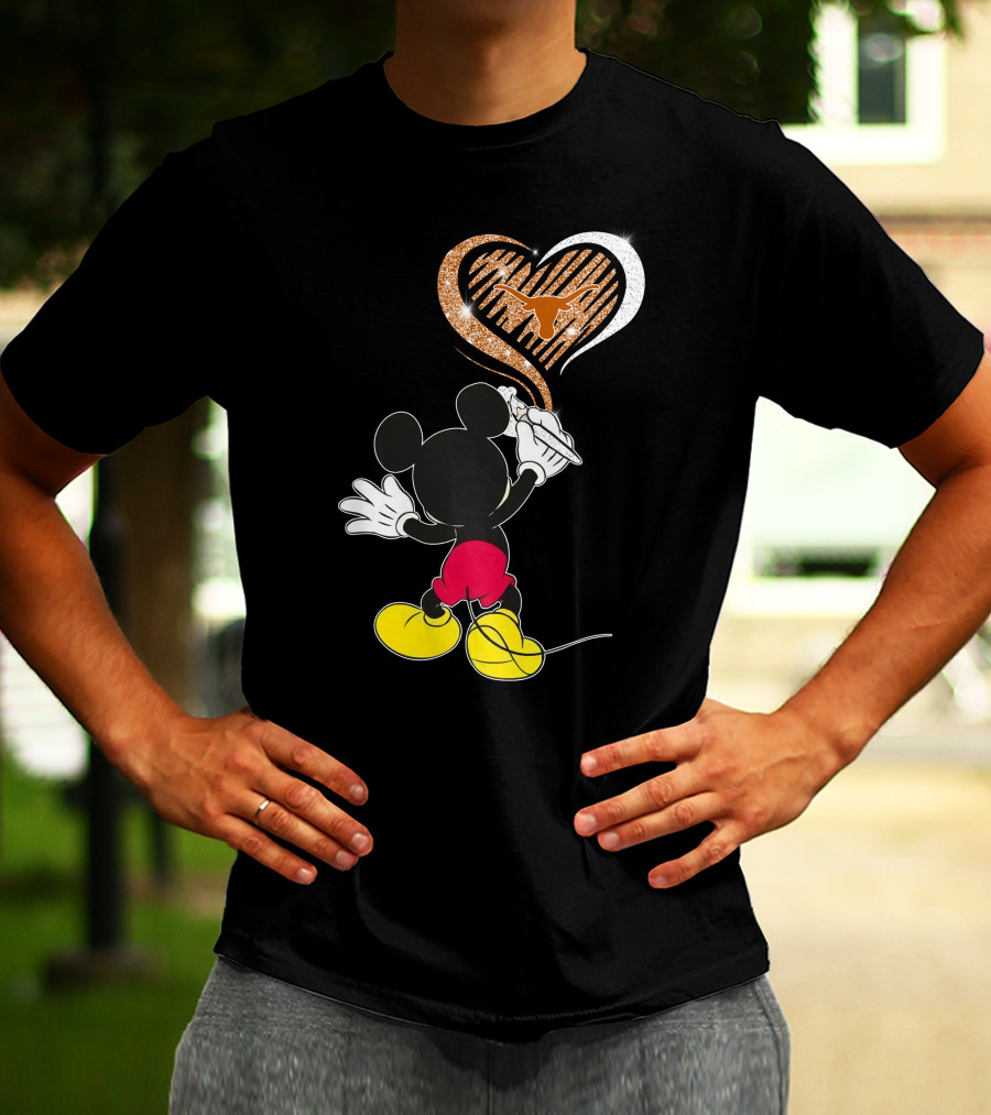 Mickey Mouse Painting Heart Texas Longhorns 32 T-Shirt