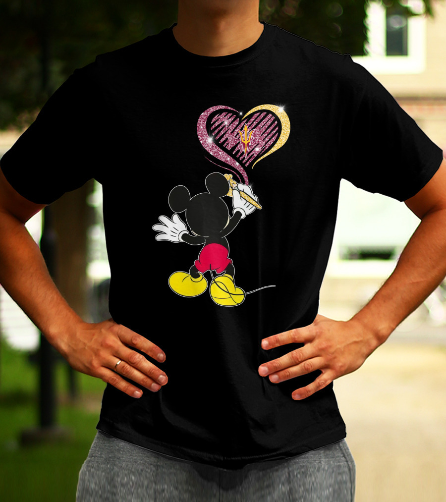 Mickey Mouse Drawing Heart With Arizona State Sun Devils T-Shirt