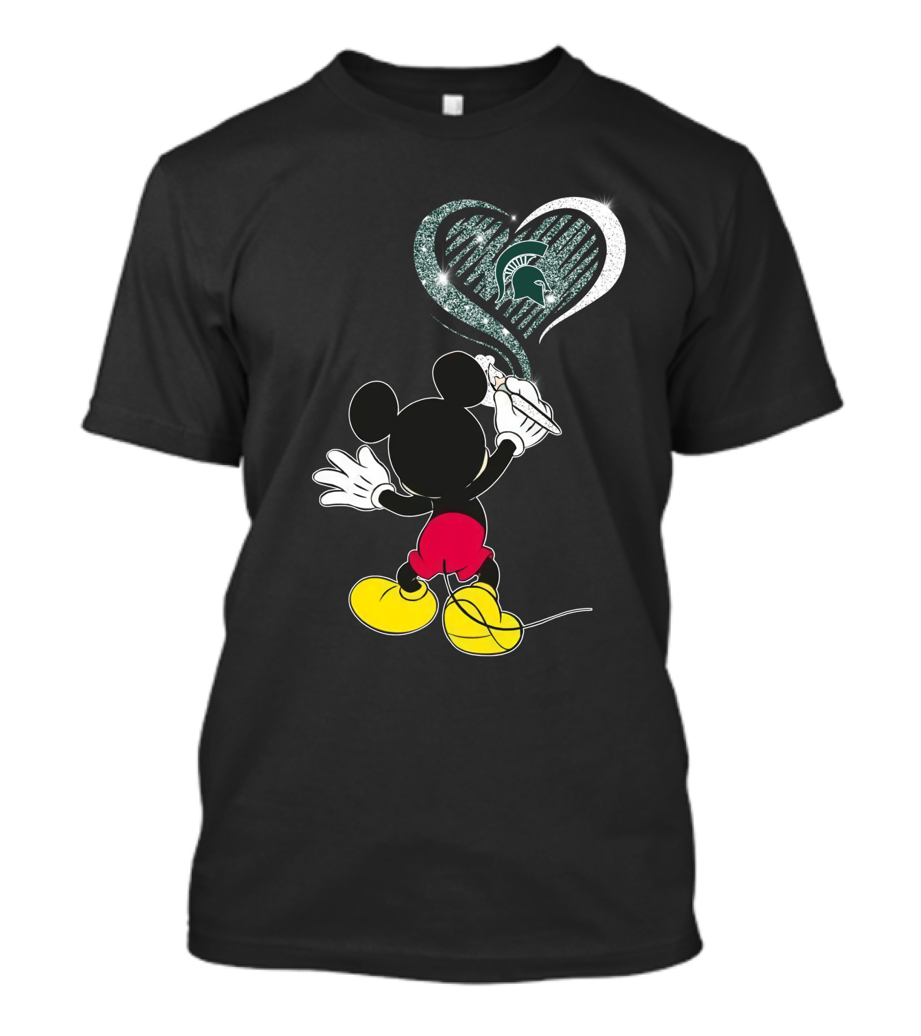 Mickey Mouse Drawing Heart Michigan State Spartans T-Shirt