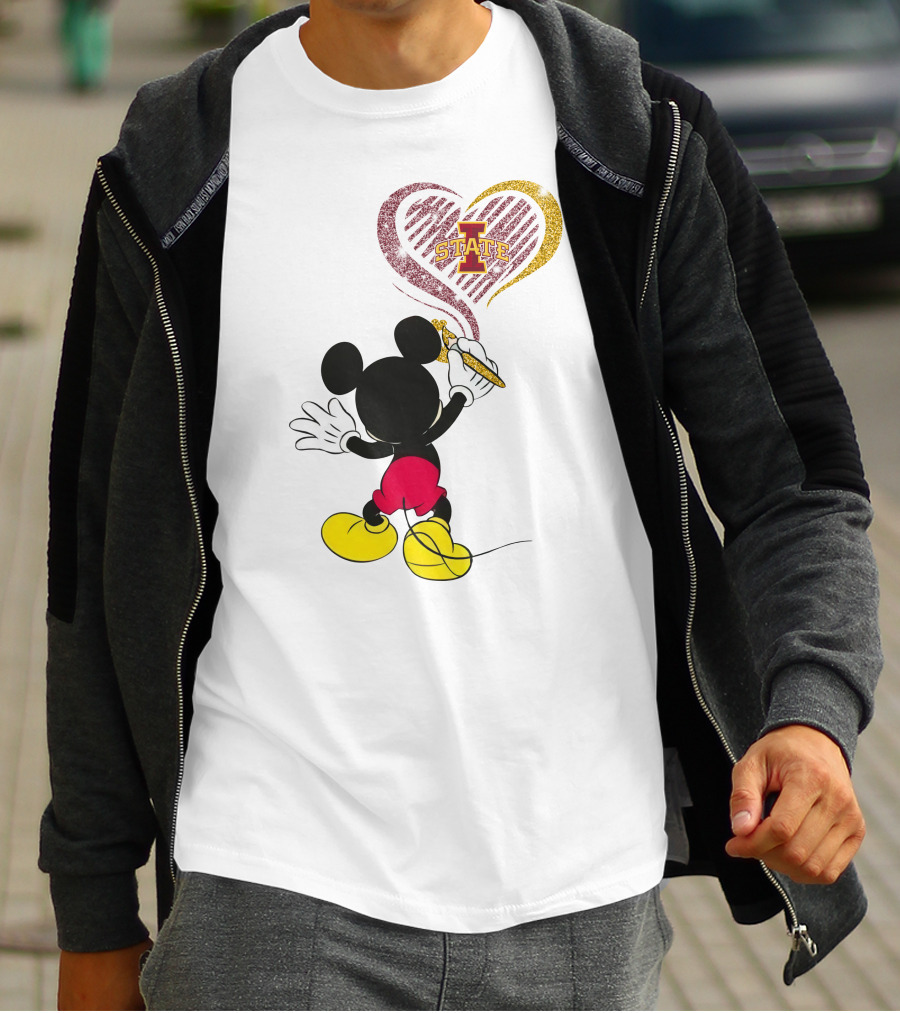 Mickey Mouse Iowa State Heart Drawing T-Shirt