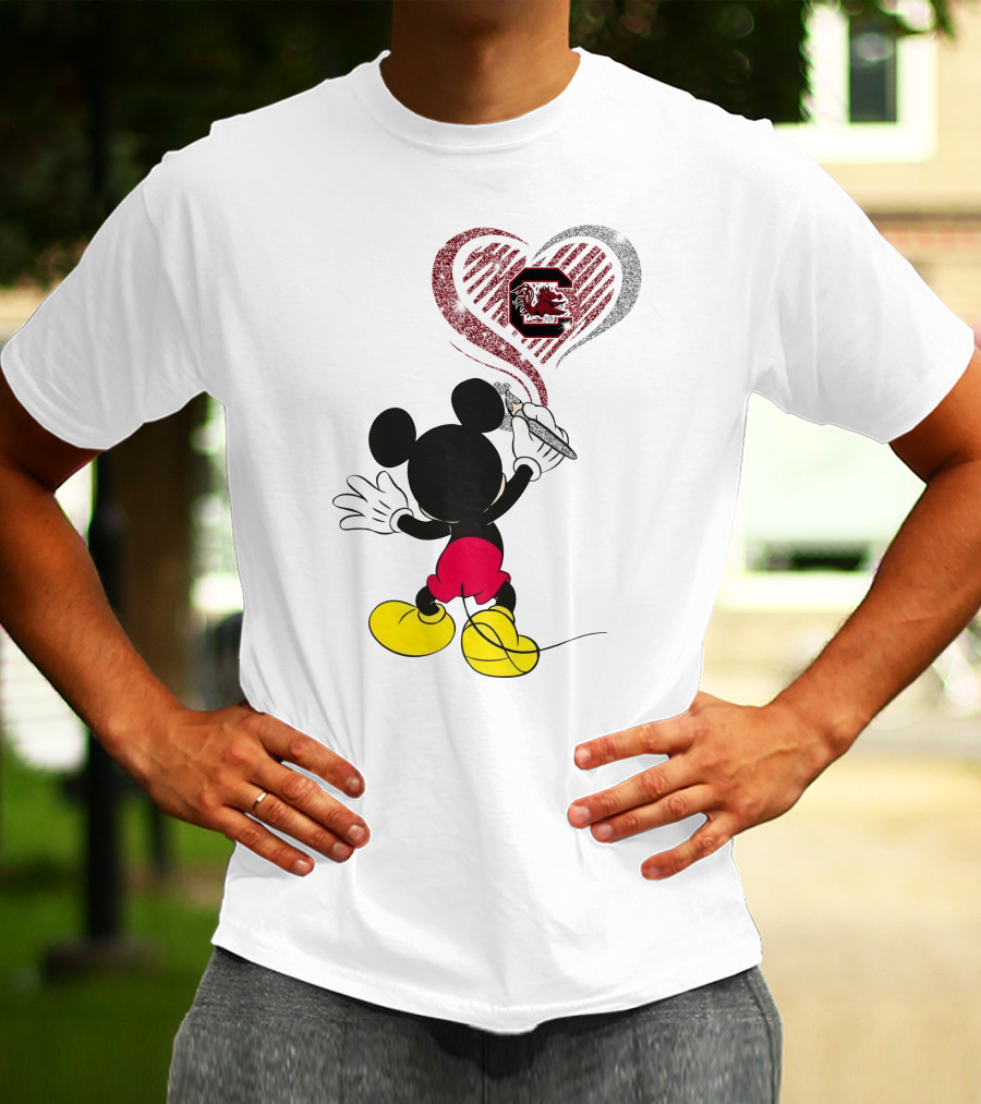 Mickey Mouse South Carolina Gamecocks Heart Drawing T-Shirt