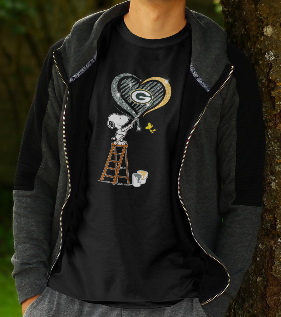 Snoopy Woodstock Painting Green Bay Packers Heart T-Shirt