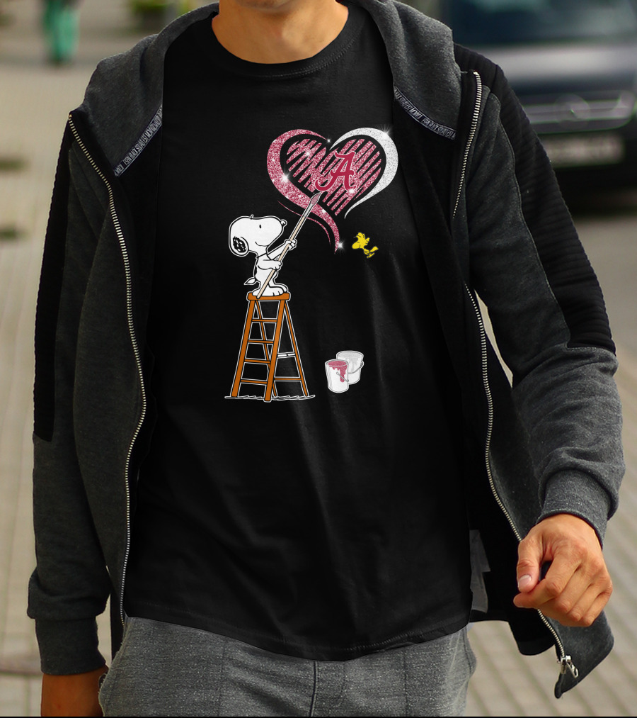 Snoopy Alabama Crimson Tide Heart Peanuts Woodstock T-Shirt
