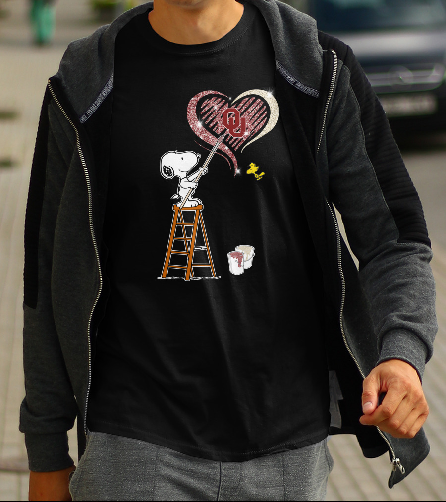 Snoopy Oklahoma Sooners Heart Painting Woodstock T-Shirt