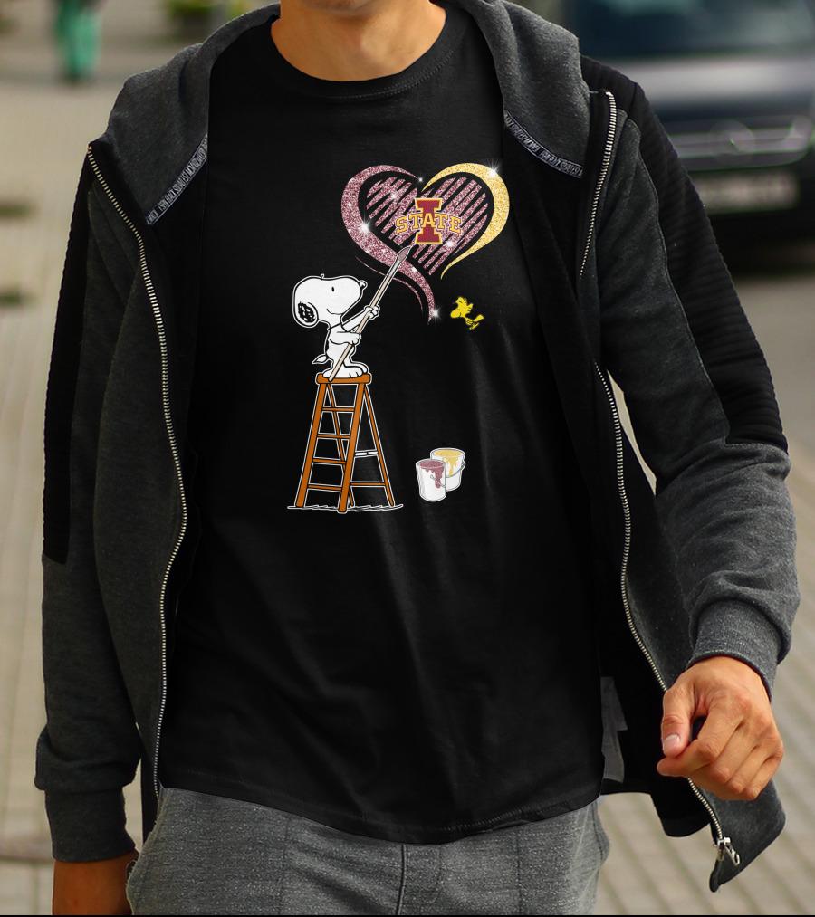 Snoopy Painting Iowa State Heart With Woodstock T-Shirt