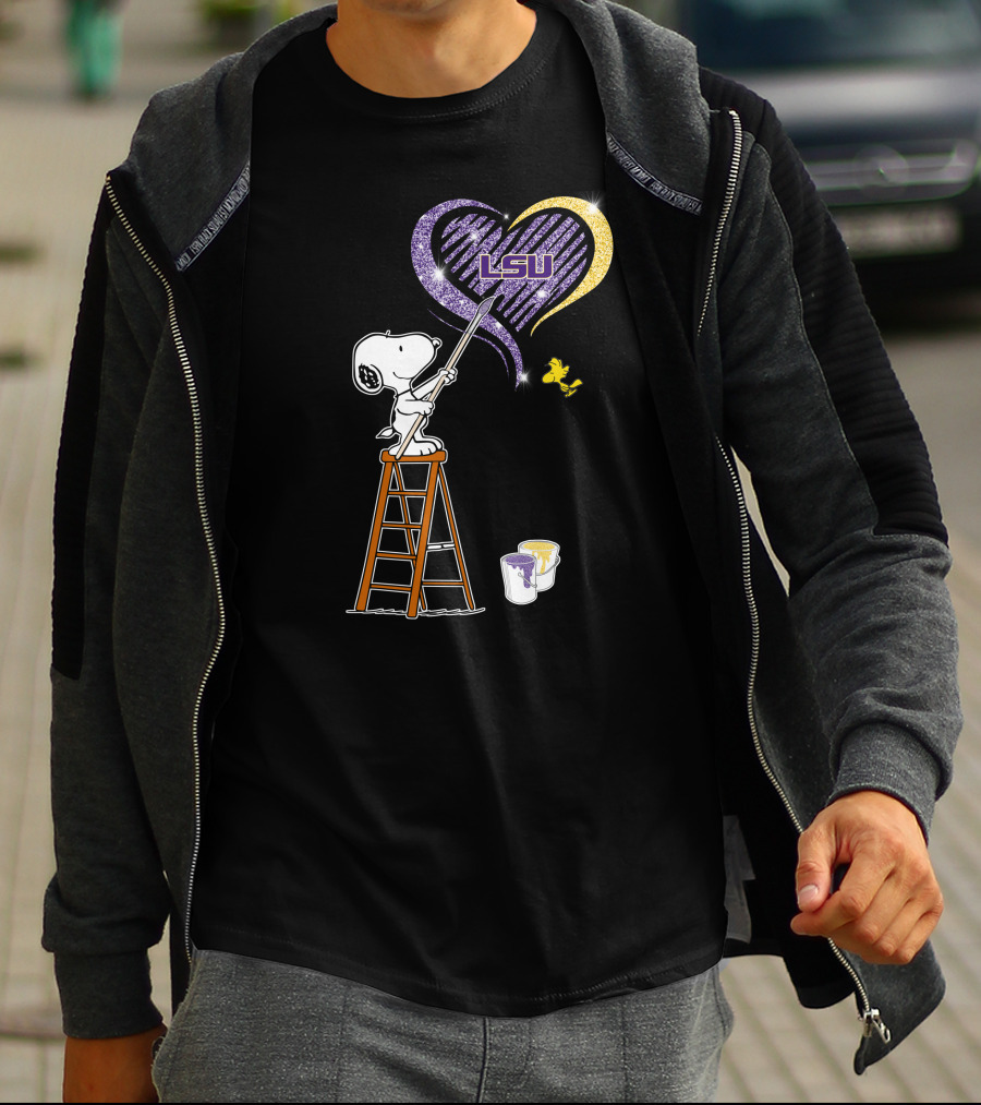 Snoopy Painting Lsu Heart With And Woodstock T-Shirt