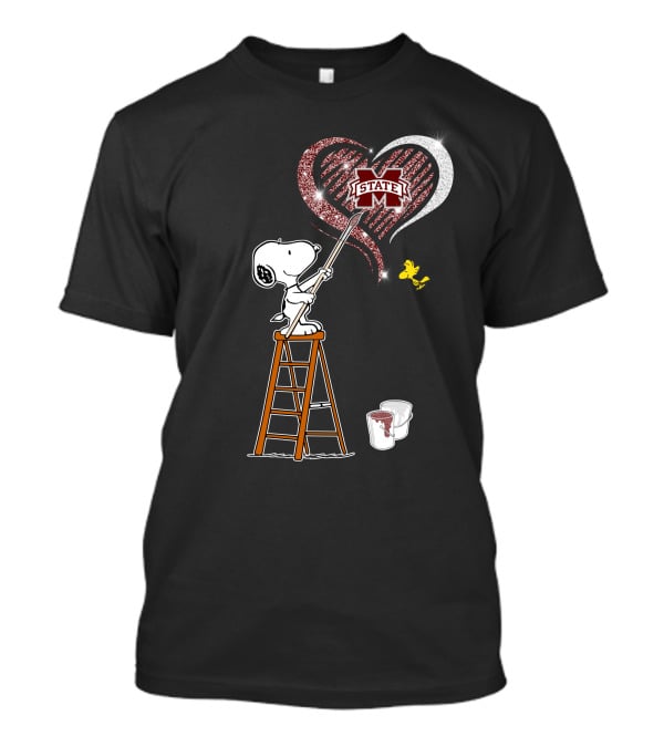 Snoopy Painting Mississippi State Heart With Woodstock T-Shirt
