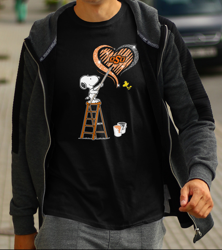 Snoopy Osu Heart Design With Ladder And Paint Buckets T-Shirt