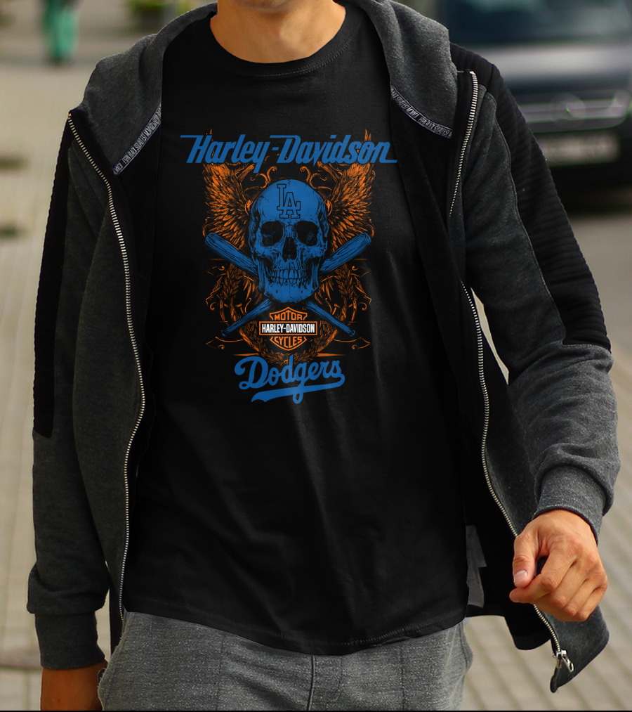 Harley Davidson Los Angeles Dodgers Skull Crossbats T-Shirt