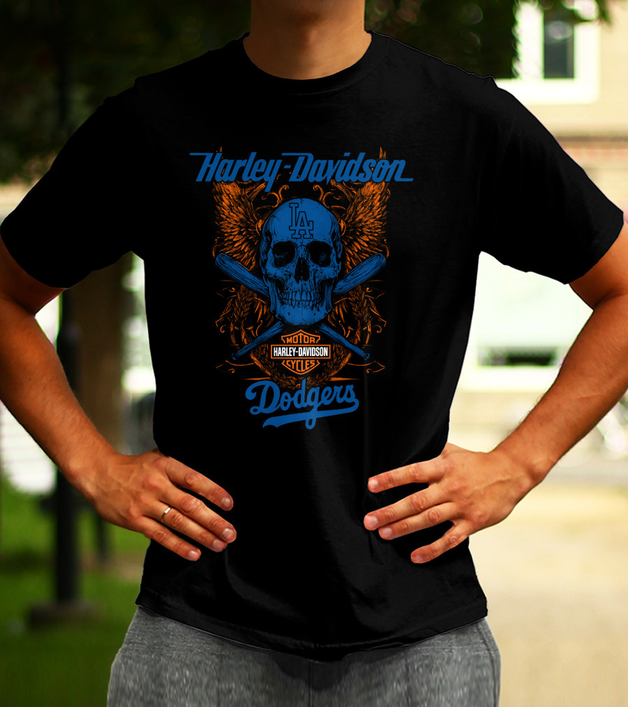 Harley Davidson Los Angeles Dodgers Skull Crossbats T-Shirt