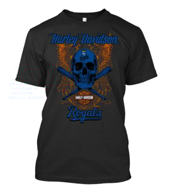 Harley Davidson Kansas City Royals Motor Cycles Skull Wings T-Shirt